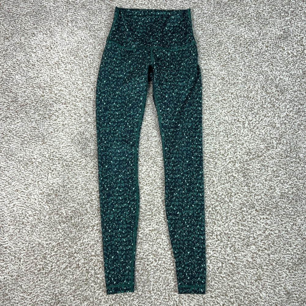 Lululemon Pants Womens 6 Green Camo High Rise Ankle Leggings Yoga Gym Workout